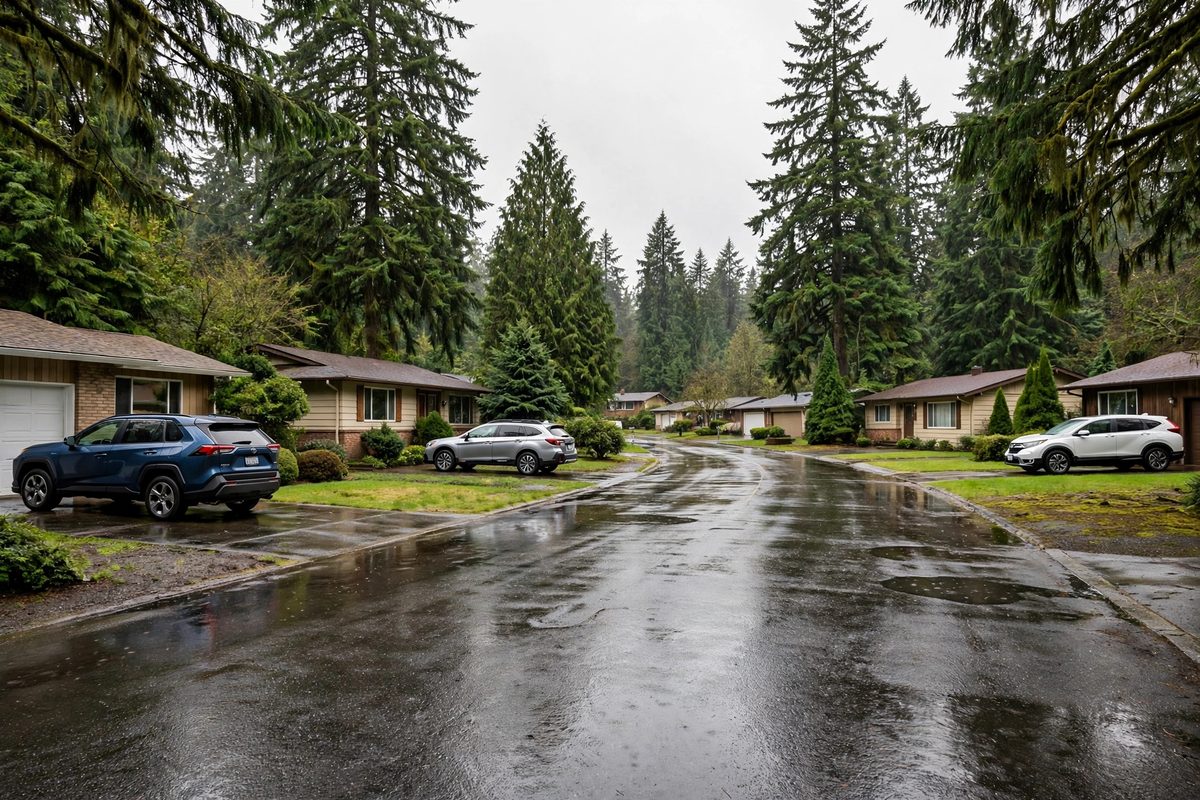 1960s and 1970s ranch homes on a tree-lined street in Fairwood, ZIP code 98058