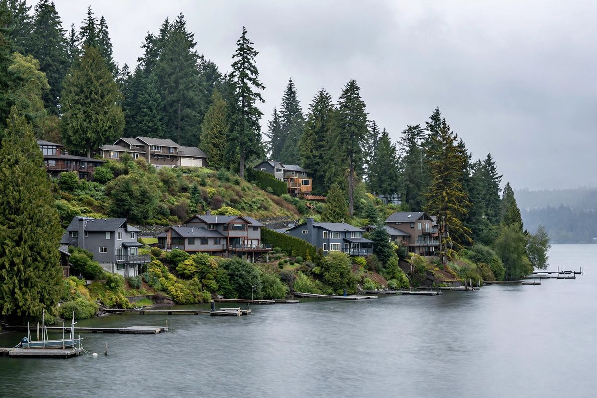 Homes above the Lake Washington shoreline in Kennydale, Renton