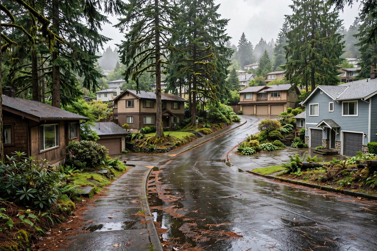Established hillside homes on a tree-lined street in Talbot Hill, Renton